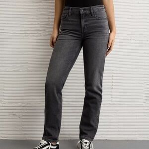 American Eagle Outfitters Black Dark Gray Stretch Mom High Rise Straight Jeans